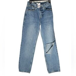 Good American Good 90s Wide Leg Jeans Womens size 0 Blue Casual Distressed NWT